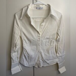MNG Mango White Button Down Blouse XS Fitted Long Sleeve Top
